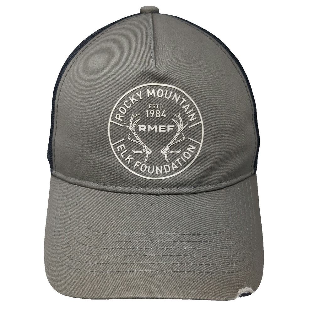 RMEF Rocky Mountain Elk Foundation Trucker Hat Gray One Size Mesh Snapback Patch